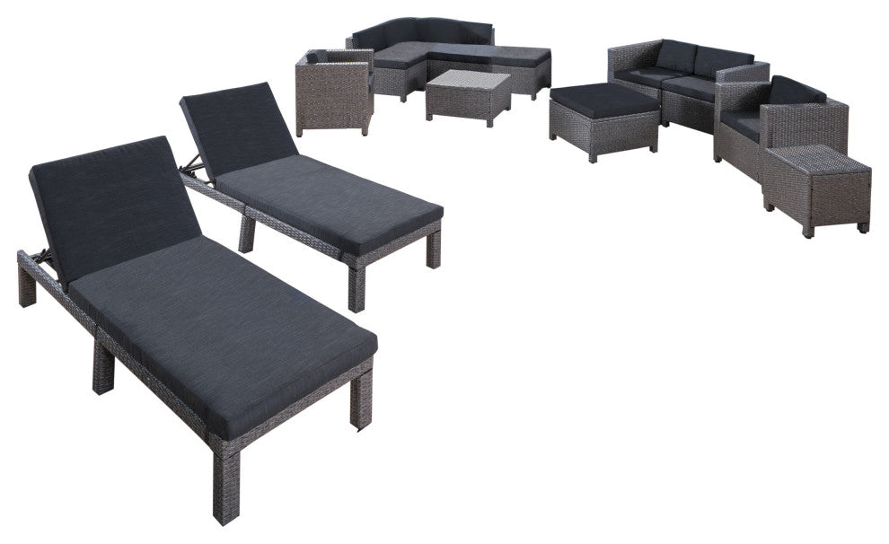 GDF Studio 13-Piece Phillips Outdoor Wicker Patio, Water Resistant Cushions Set
