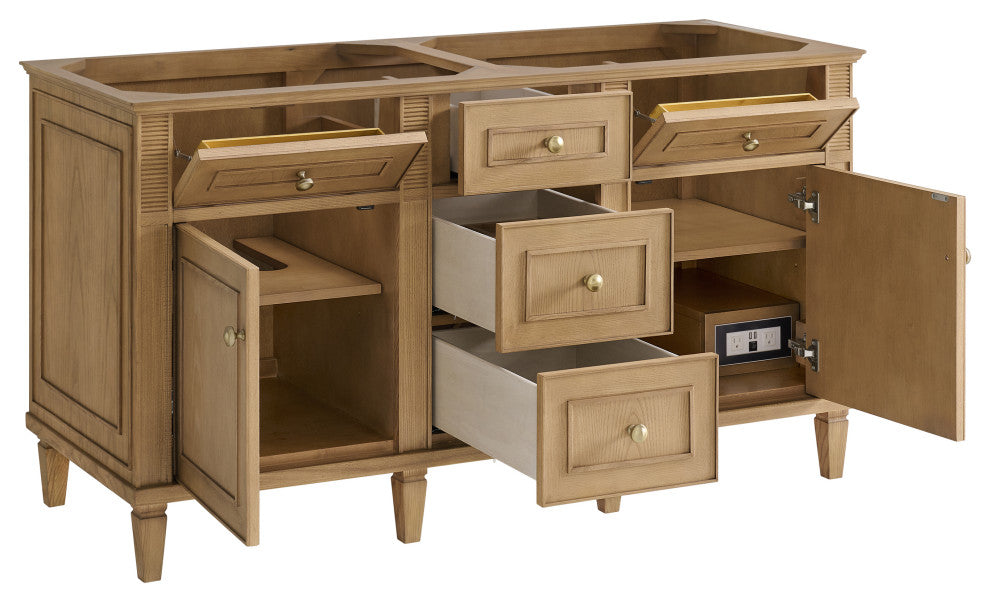 Lorelai 60" Double Vanity, Light Natural Oak, 3 CM White Zeus Top