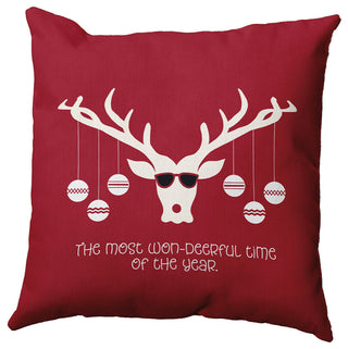 Cool Christmas Deer Accent Pillow, Haute Red, 20"x20"