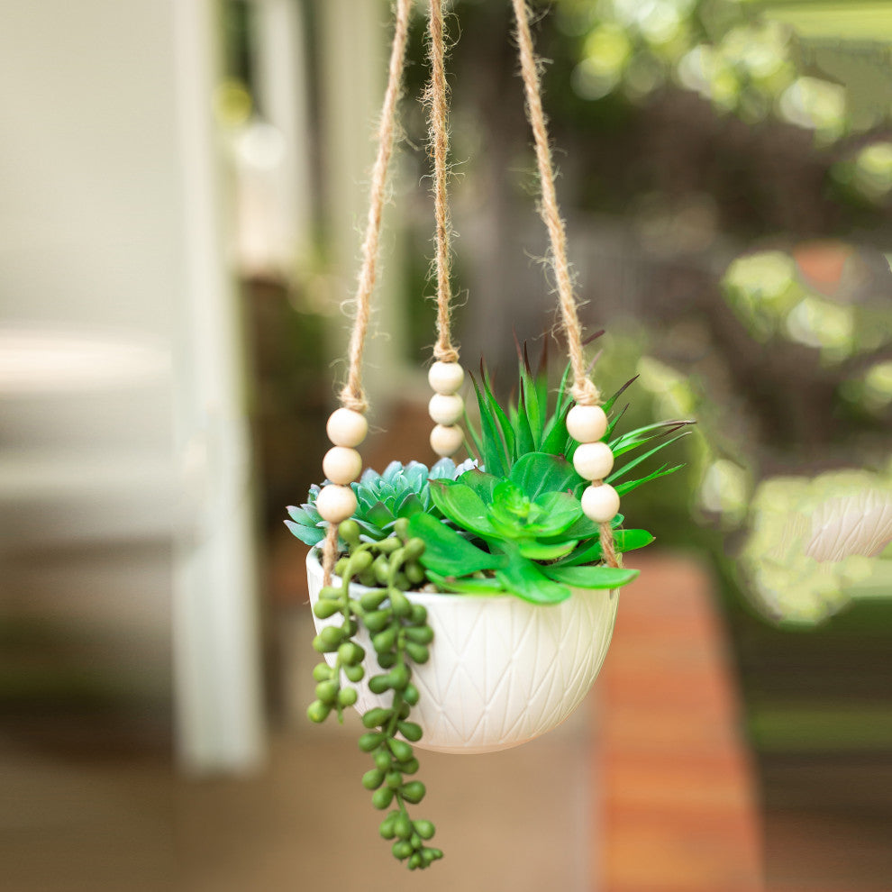 5.375" Caveman Ceramic Hanging Planter, Matte White