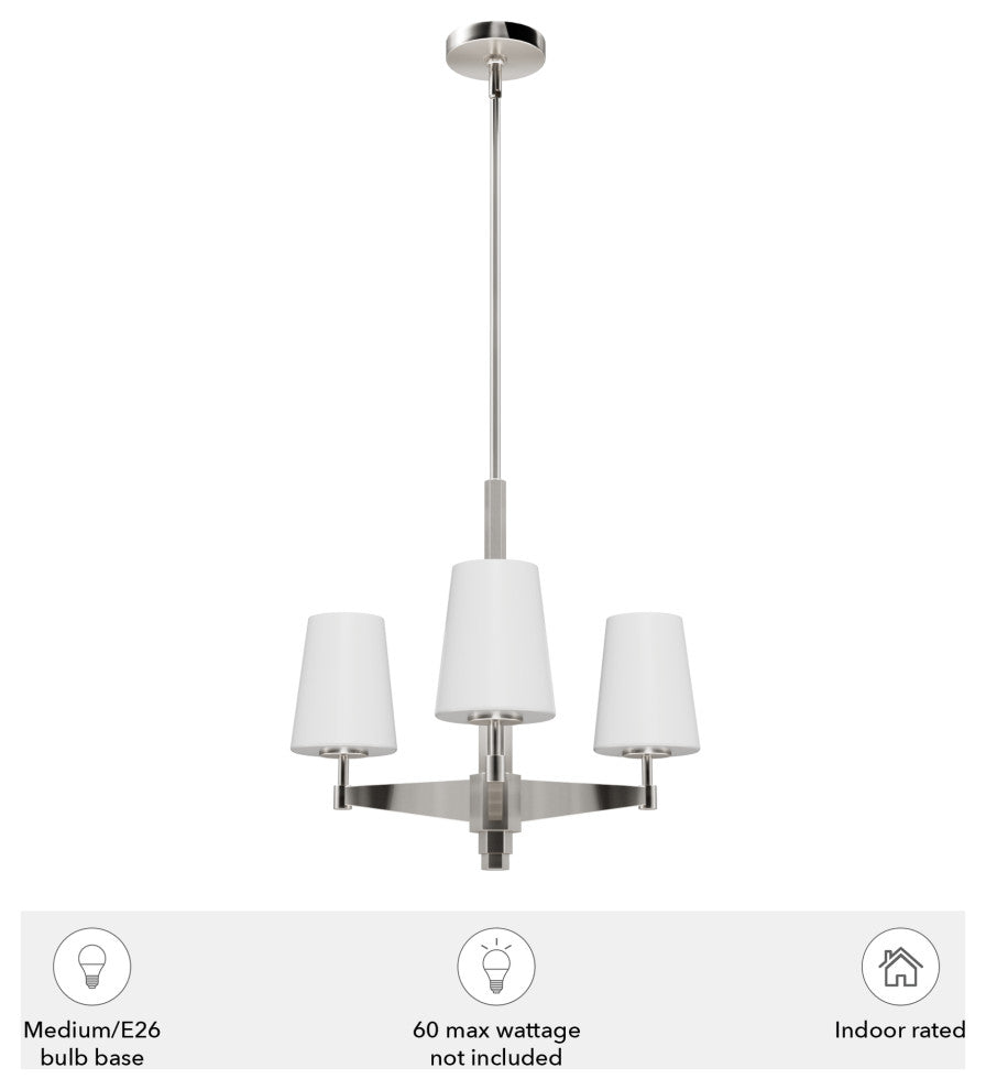 Nolita Brushed Nickel with Cased White Glass Glass 3 Light Chandelier Ceiling