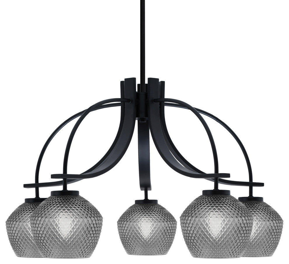 Cavella 5 Light Downlight Chandelier Matte Black Finish 6" Smoke Textured