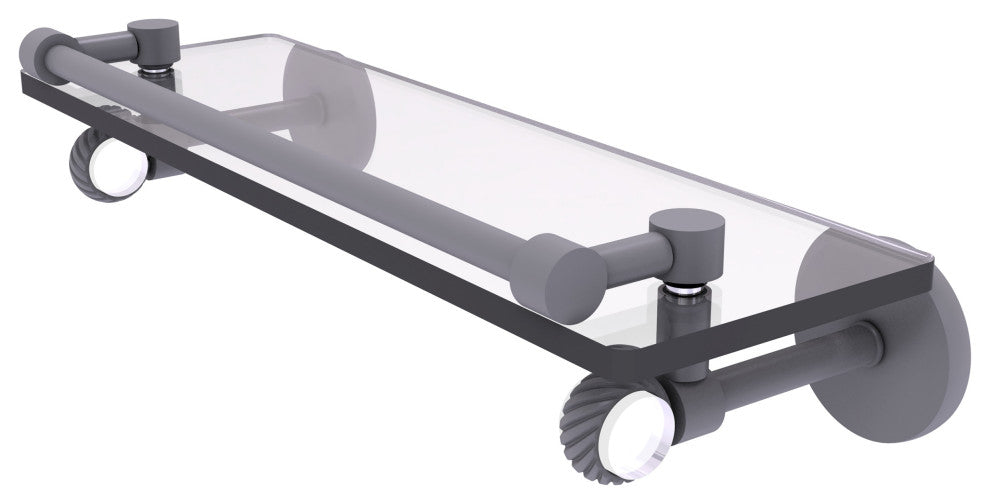 Clearview 16" Gallery Rail Glass Shelf with Twisted Accents, Matte Gray