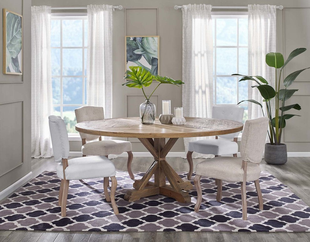 Stitch 71" Round Pine Wood Dining Table, Brown