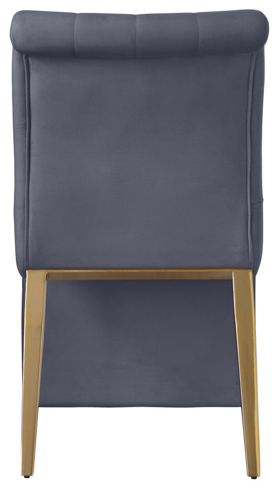 Curve Button Tufted, Fabric Upholstered Dining Chair, Set of 2, Gray Velvet