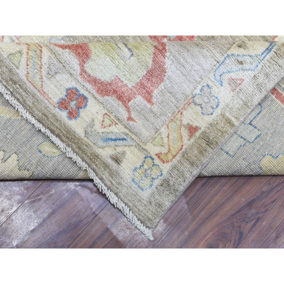 Taupe Hand Knotted Wool Afghan Angora Oushak Oversized Oriental Rug, 12'x17'6"