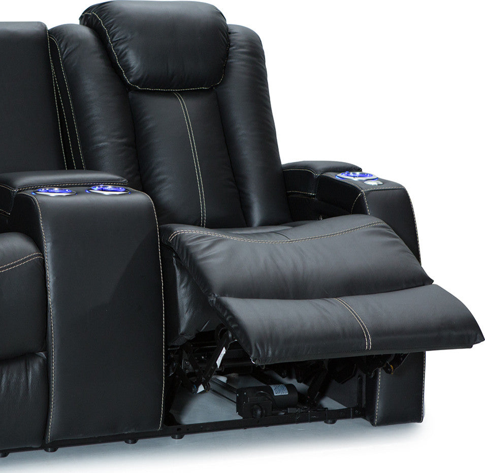 Seatcraft Republic Leather Home Theater Seating Power Loveseat, Black