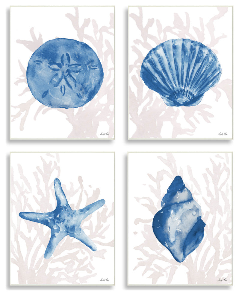 Blue Shells Starfish and Sand Dollar over Seaweed,4pc, each 13 x 19