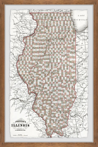 "Vintage Illinois Map" Framed Painting Print, 24x36