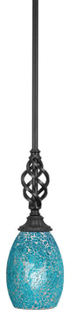 Elegante Mini Pendant Shown In Matte Black Finish With 5" Turquoise Fusion Glass