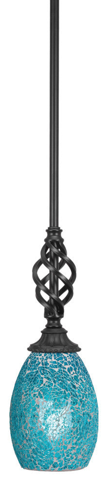 Elegante Mini Pendant Shown In Matte Black Finish With 5" Turquoise Fusion Glass