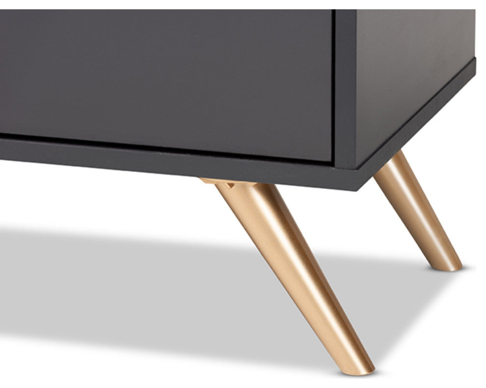 Kelson Dark Gray and Gold Finished Wood 3-Door Shoe Cabinet