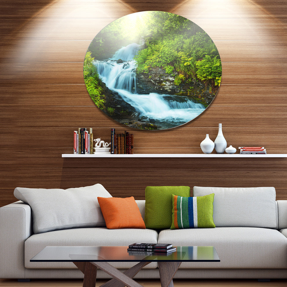 Wonderful Creek In Green Forest, Landscape Round Wall Art, 23"