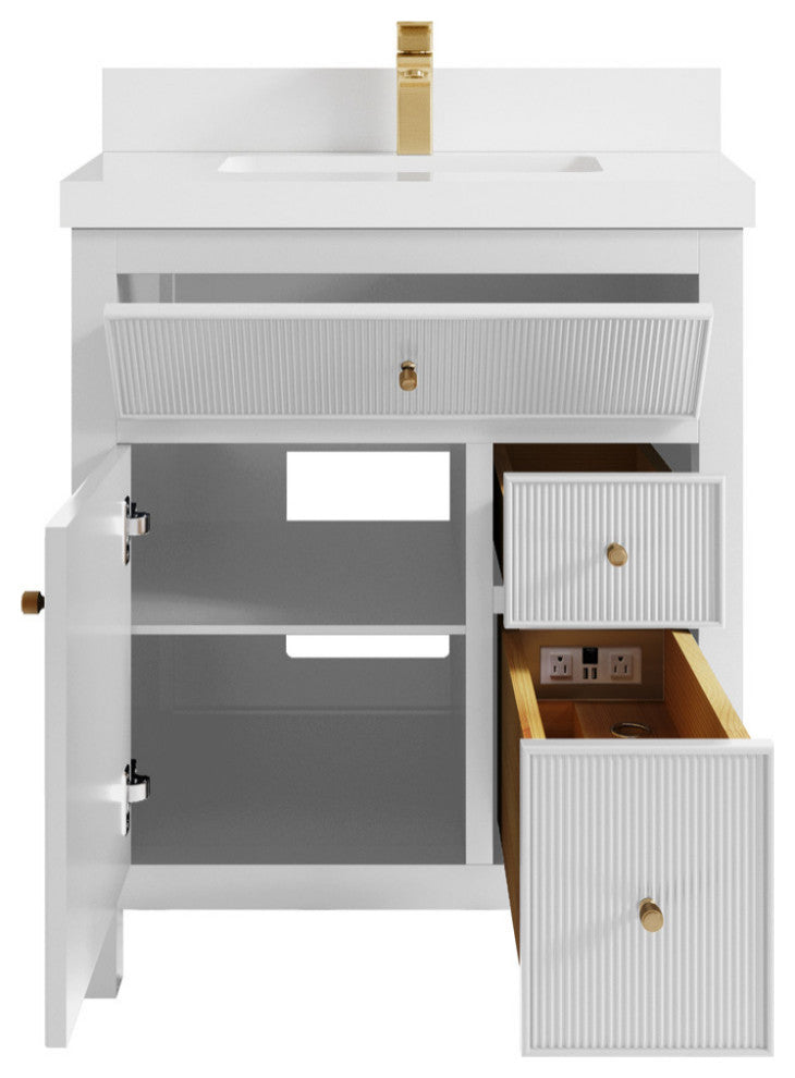 Sonoma 30 Single Sink Reeded Bath Vanity in White 2" White Quartz