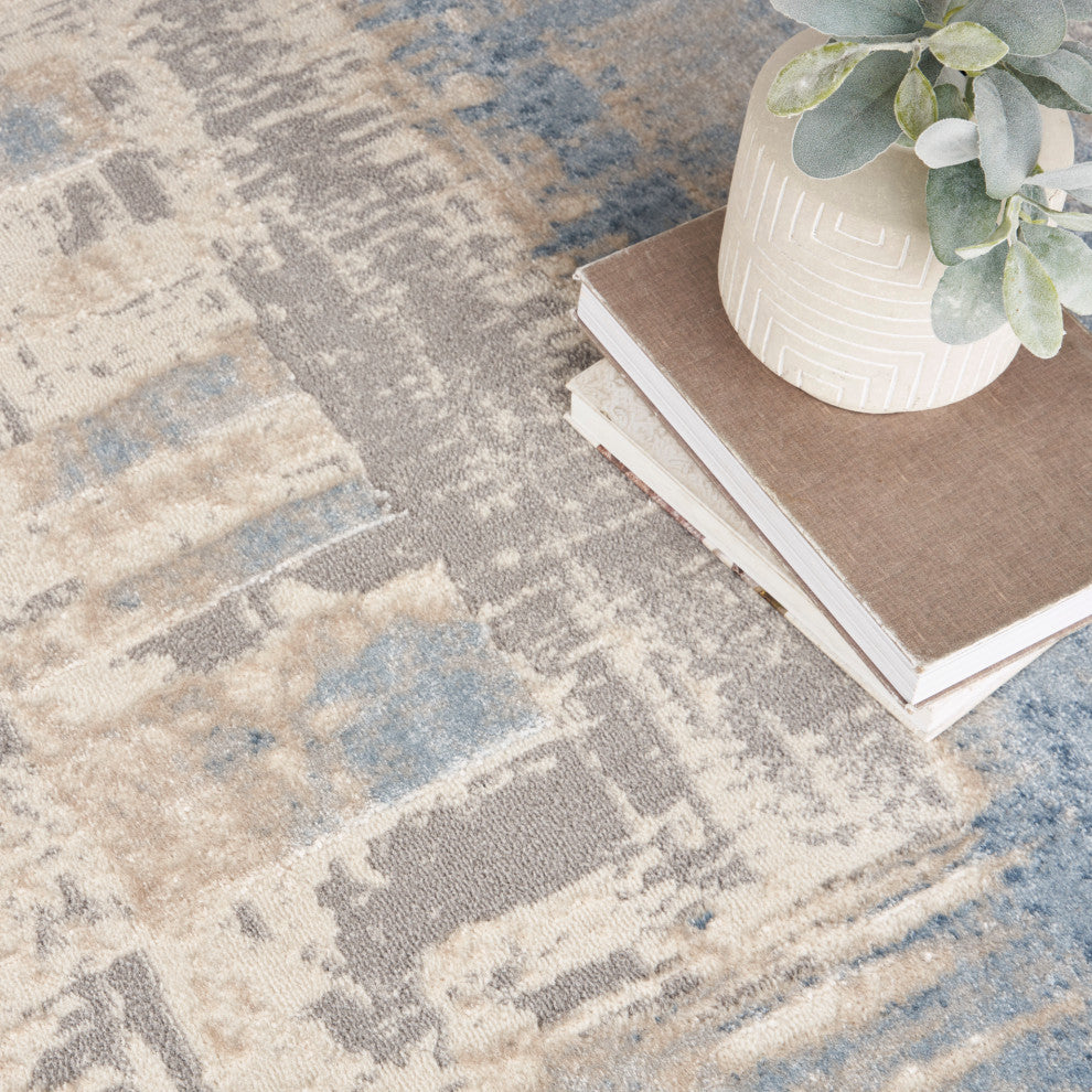 Nourison Solace 8' x 10' Ivory/Grey/Blue Modern Indoor Area Rug