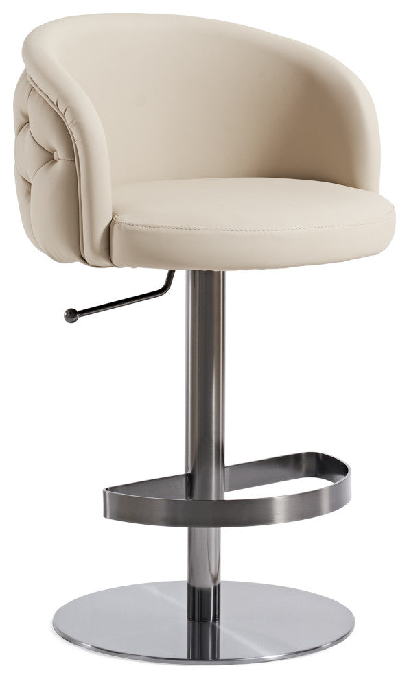 Khaki Leather Adjustable Height Swivel Bar stool, Black Chrome