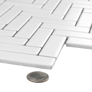 Metro Brick Herringbone Matte White Porcelain Floor and Wall Tile