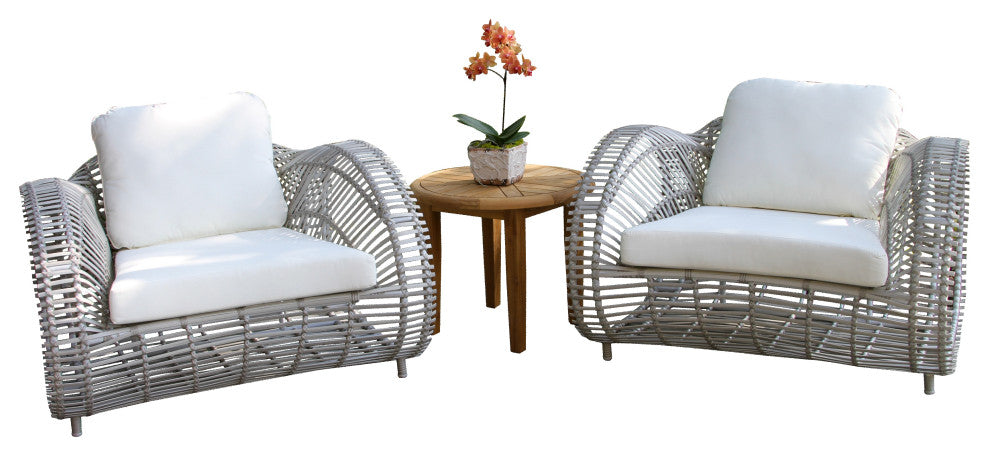 3-Piece Lava Seating Group With Teak Accent Table, Grey