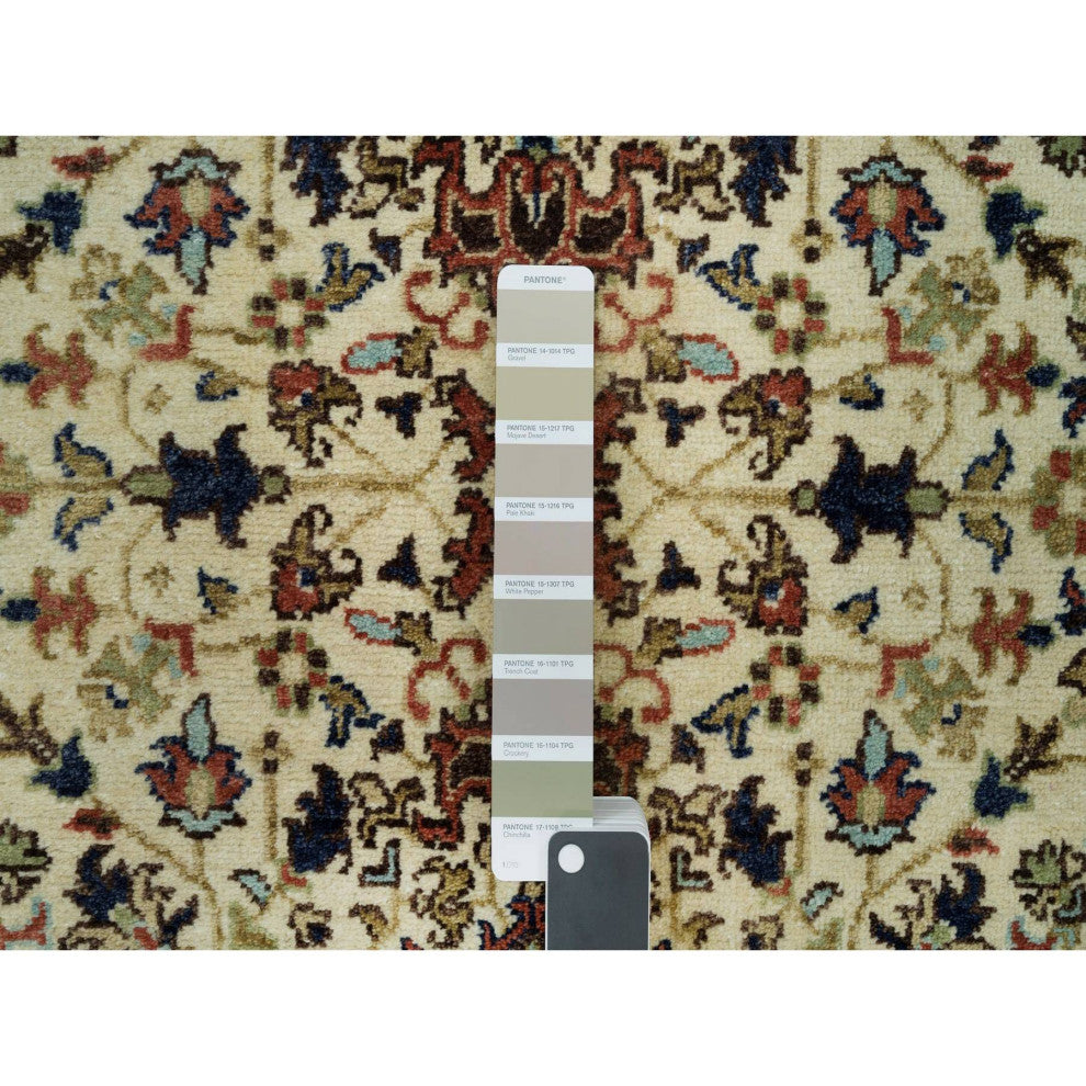 Beige Heris Re-Creation Soft Wool Hand Knotted Runner Oriental Rug, 2'8"x12'3"