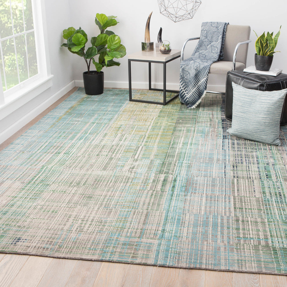Kavi by Jaipur Living Asthai Knotted Abstract Light Gray/Blue Area Rug, 5'6"x8'
