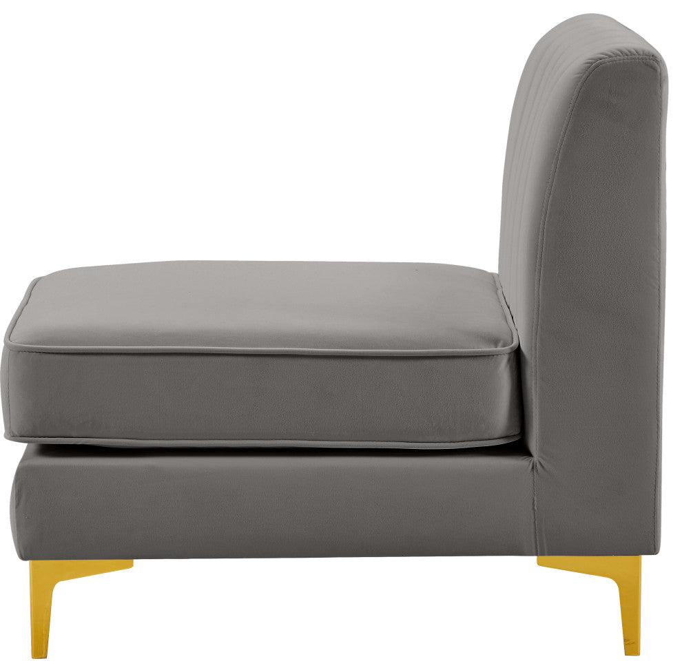 Alina Velvet Upholstered Modular Armless Chair, Grey