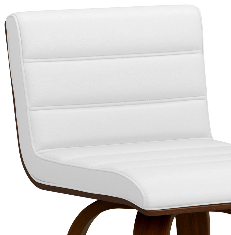 Roland Swivel Bar Stool, White Vegan Faux Leather