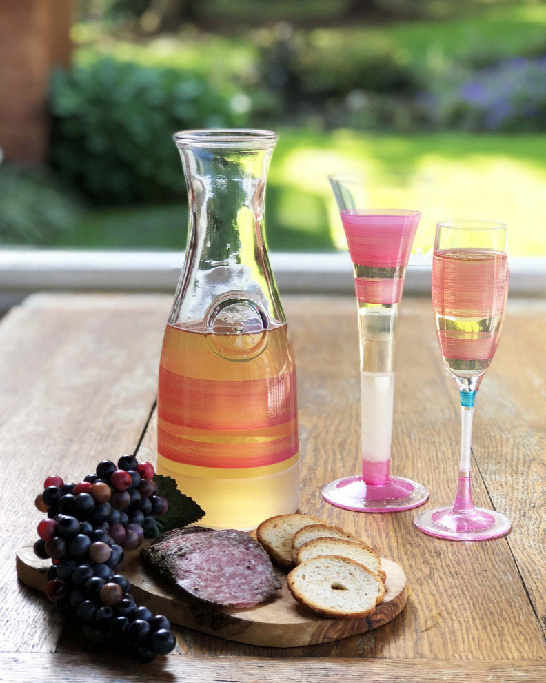 Retro Stripe Pink Hollow Flute Glasses, Set of 2