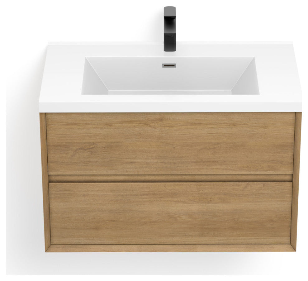 The Daria Bathroom Vanity, White Oak, 36", Single Sink, Wall Mount
