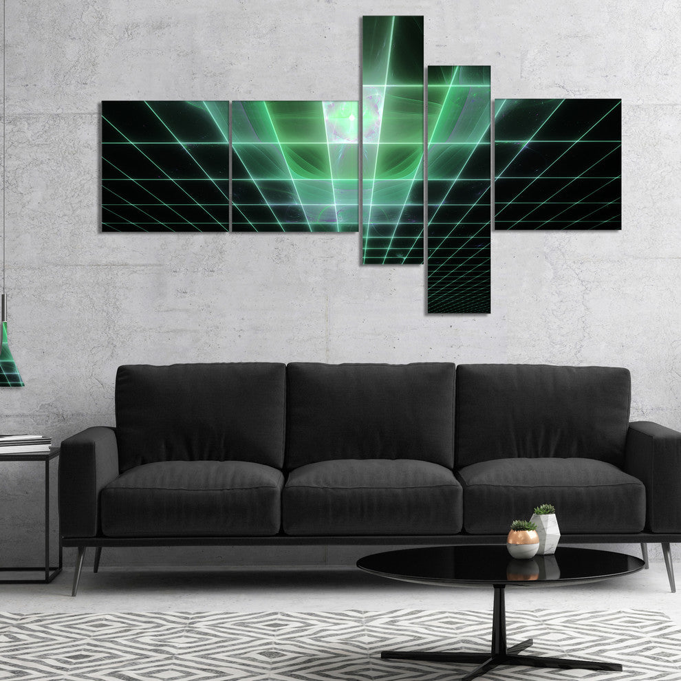 Light Green Bat on Radar Screen, Abstract Canvas Art Print, 60"x32", 5 panels