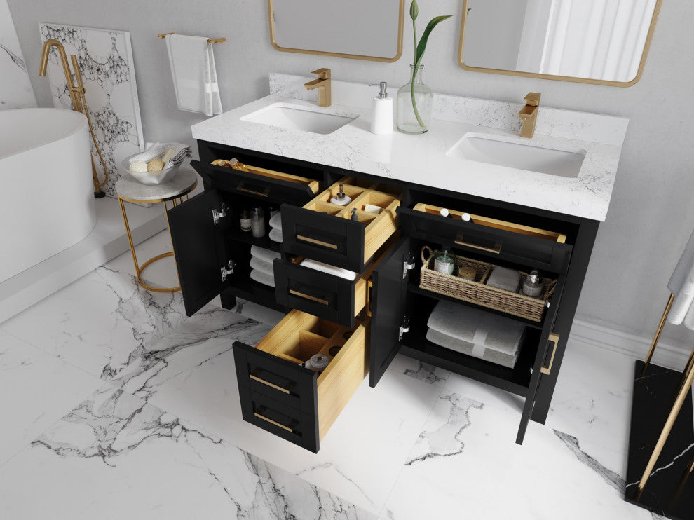 Cambridge 60 Double Bathroom Vanity in Dark Forest Green 2" Carrara Quartz