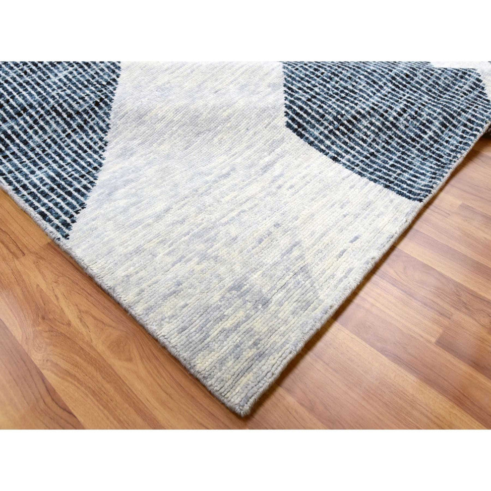 Gray, Pure Wool Hand Knotted, Geometric Art Nouveau Collection Rug, 9'1"x12'1"