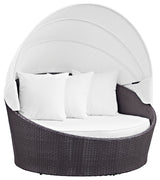 Convene Canopy Outdoor Wicker Rattan Daybed, Espresso White