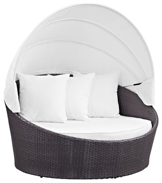 Convene Canopy Outdoor Wicker Rattan Daybed, Espresso White