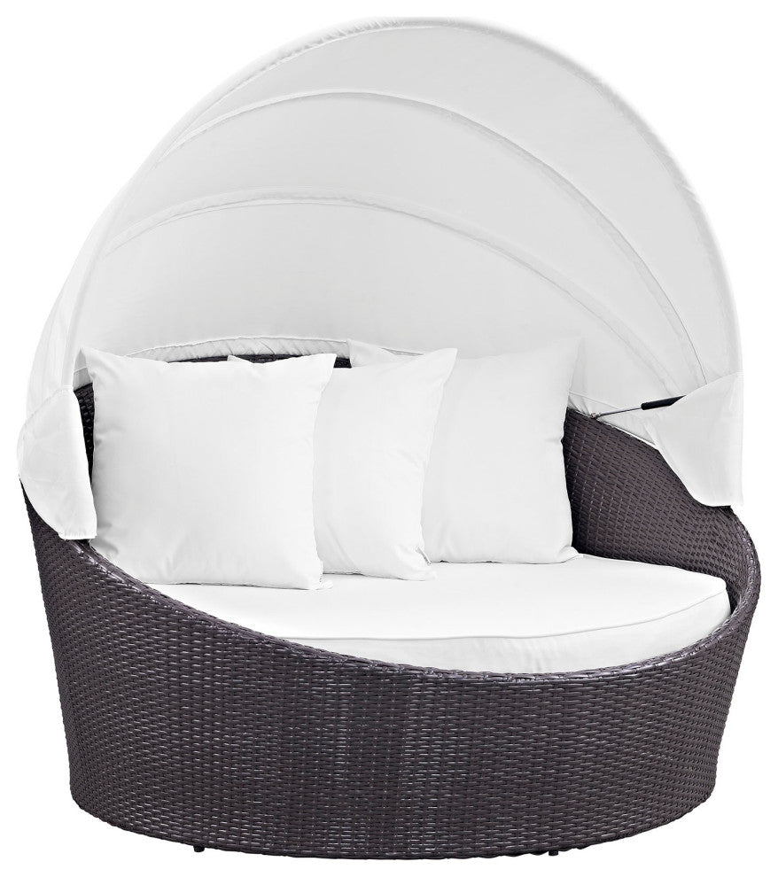 Convene Canopy Outdoor Wicker Rattan Daybed, Espresso White
