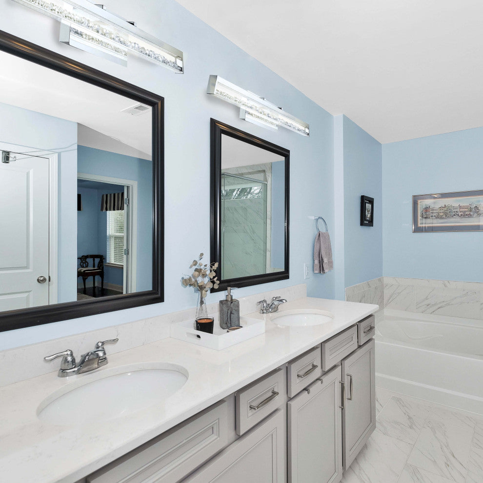 Eglo 1x31.4w Led Vanity Wall Light W/ Chrome Finish & Clear Glass W/ Crystal Sto