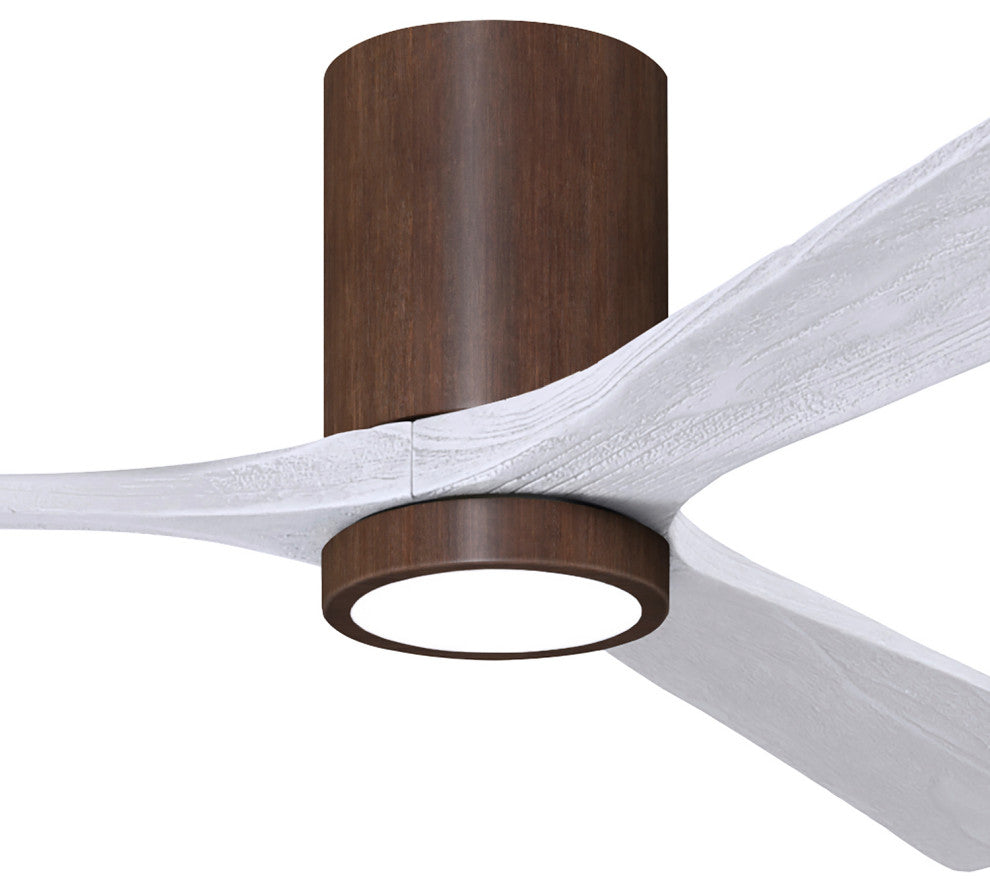 Irene-3HLK  3-Blade Flush Mount Ceiling Fan, Integrated LED, Walnut Tone/Matte White Blades, 60