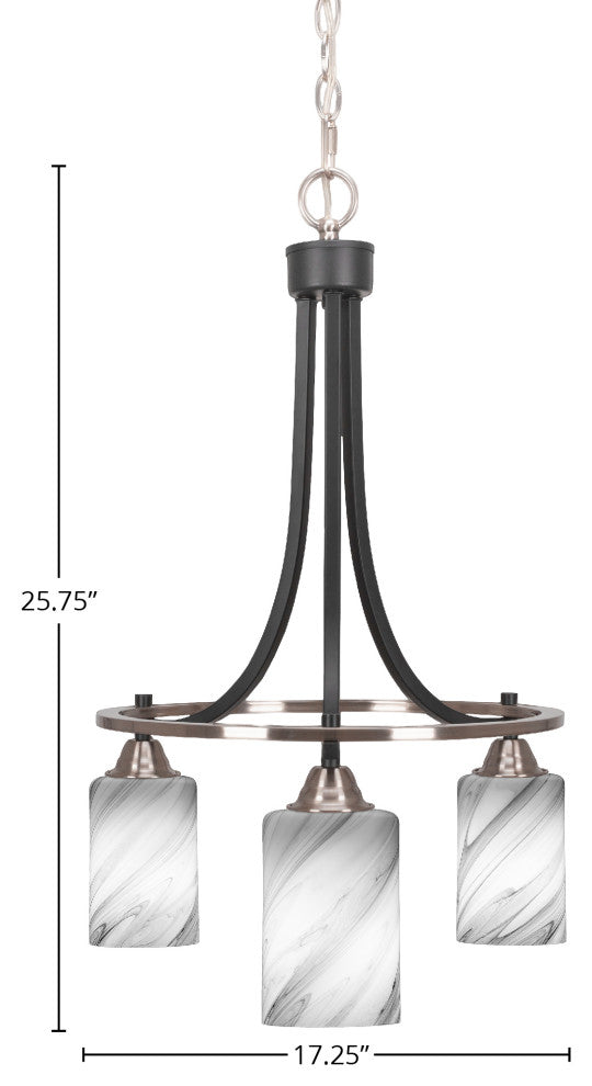 Paramount 3-Light Chandelier, Matte Black & Brushed Nickel, 4" Onyx Swirl