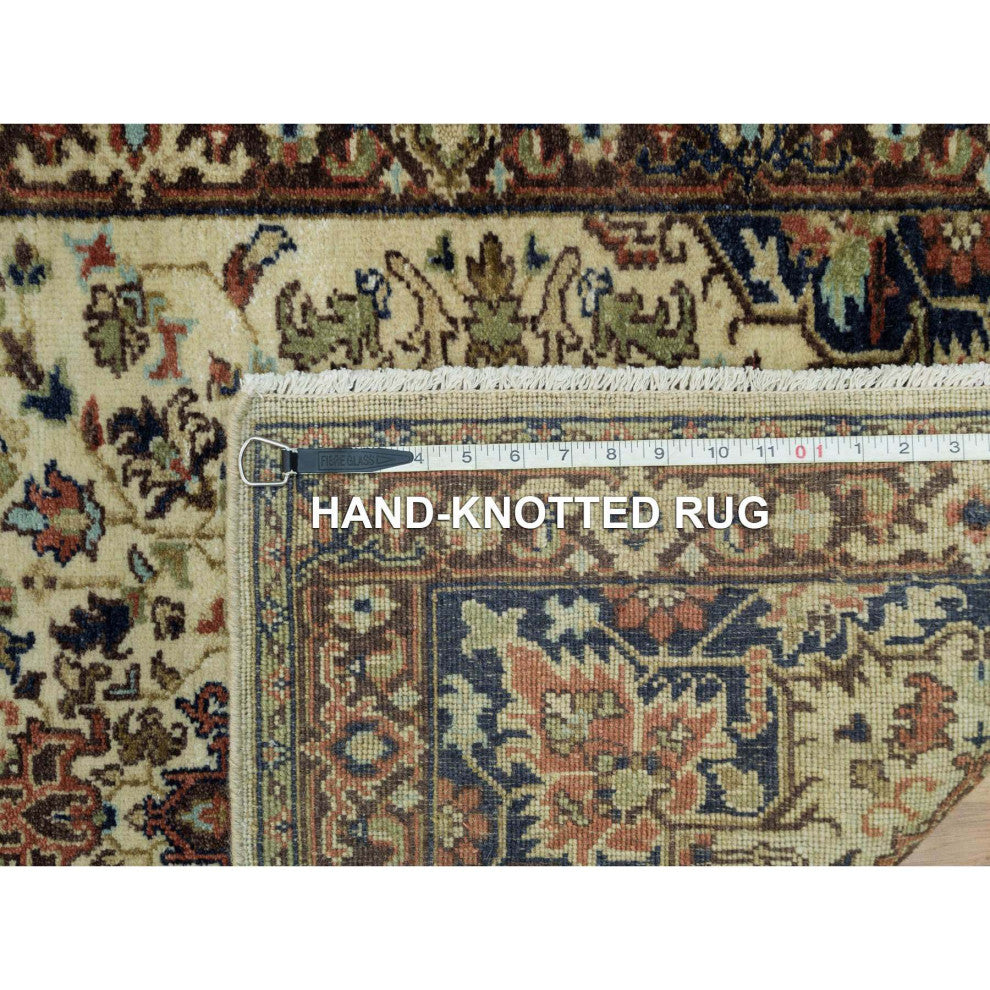 Beige Heris Re-Creation Soft Wool Hand Knotted Runner Oriental Rug, 2'8"x12'3"