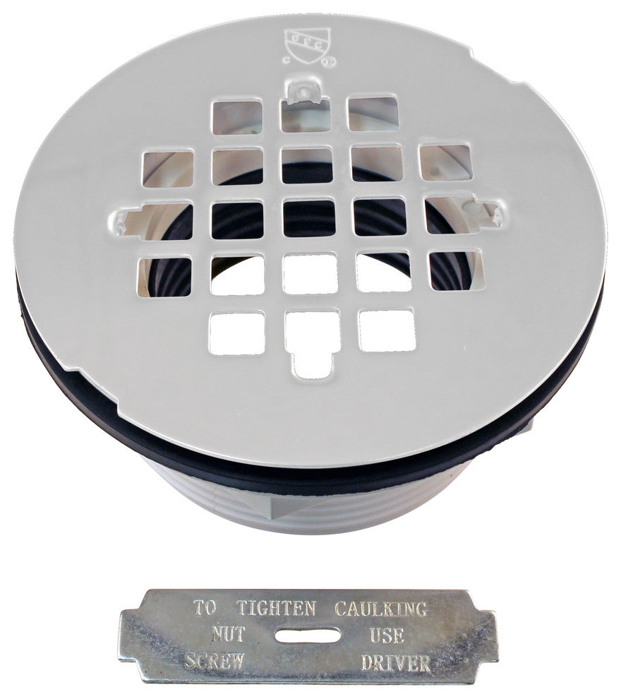 2" PVC Shower Drain Assembly and Grid, Polished Brass, Powder Coat White