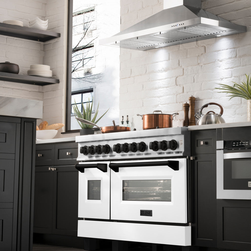 ZLINE 48" Dual Fuel Range, Stainless With White Matte Door RAZ-WM-48-MB