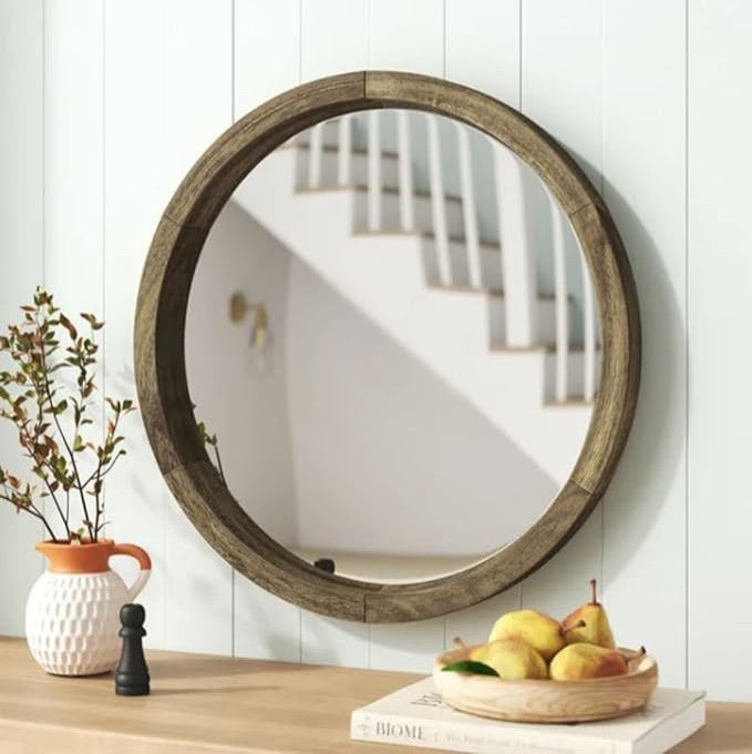 28" Contemporary Mango Wood Frame Wall Mirror