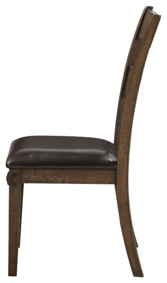 Set of 2 Brown PU Side Chair, Brown/Dark Oak