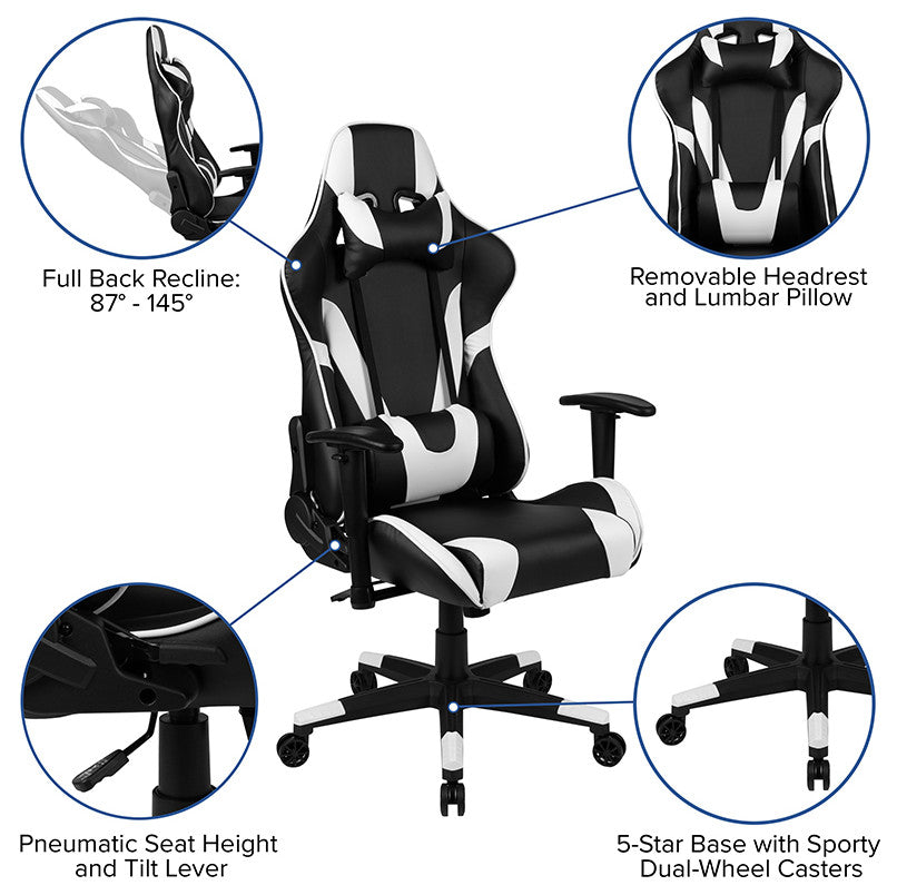 Gaming Desk & Reclining Chair Set w/Cup Holder,Hook & 2 Wire Management Holes, B