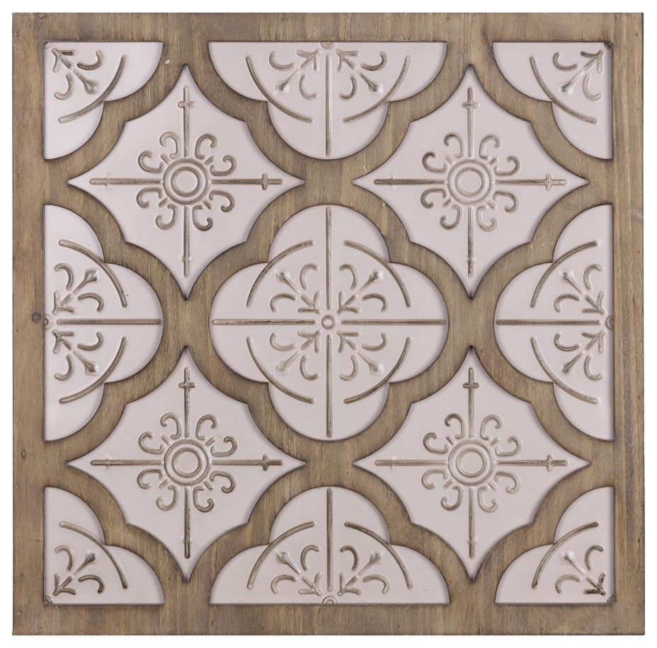 Pale Pink Quatrefoil Metal and Wood Wall Plaque