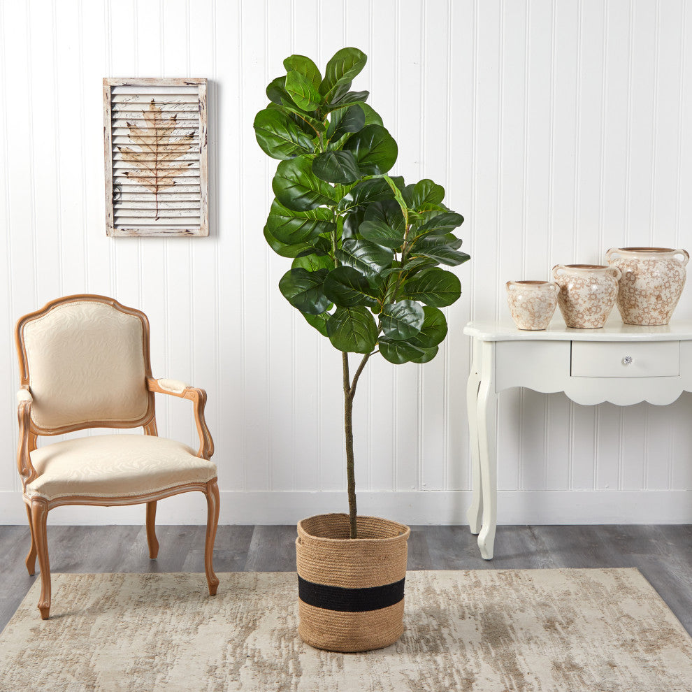 T2911 5.5 Fiddle Leaf Fig Artificial Tree in Handmade Natural Cotton Planter