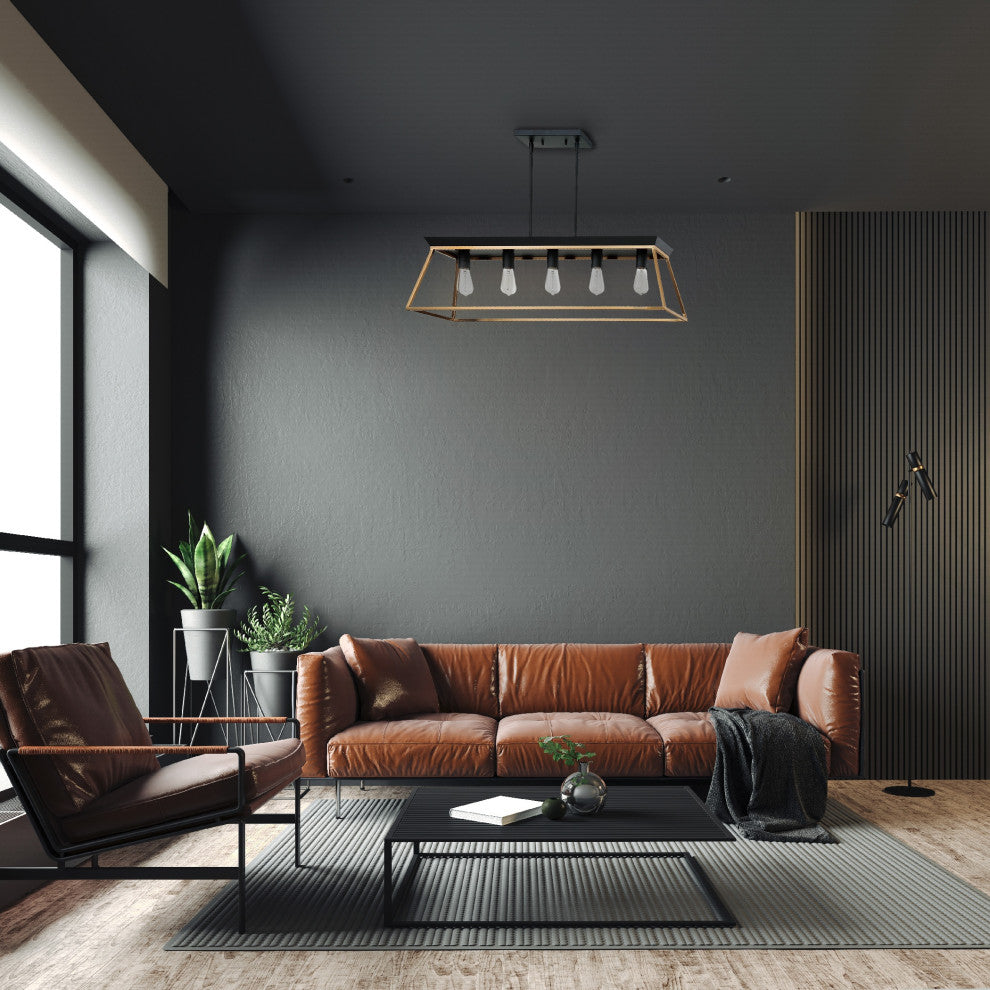 Paulino 5 Light Pendant, Brushed Gold and Matte Black