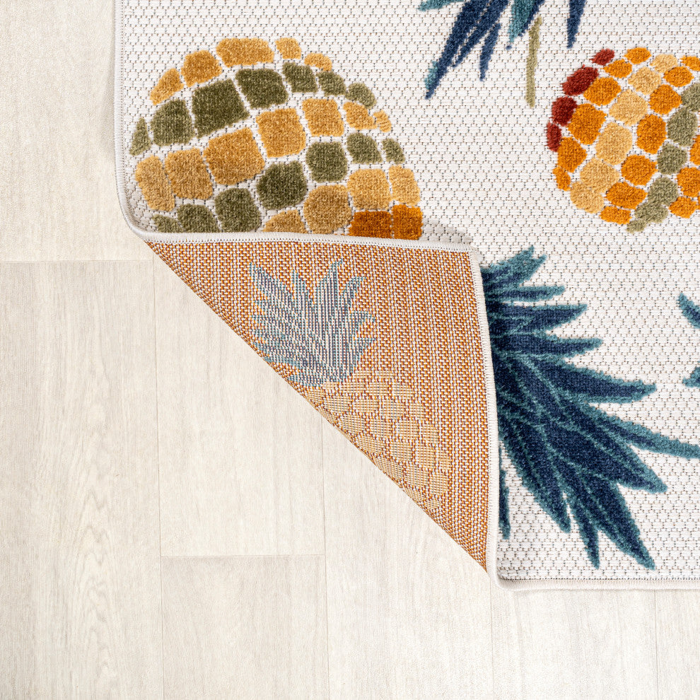 Ananas Bold Pineapple High-Low Indoor/Outdoor Area Rug, Orange/Navy, 3 X 5