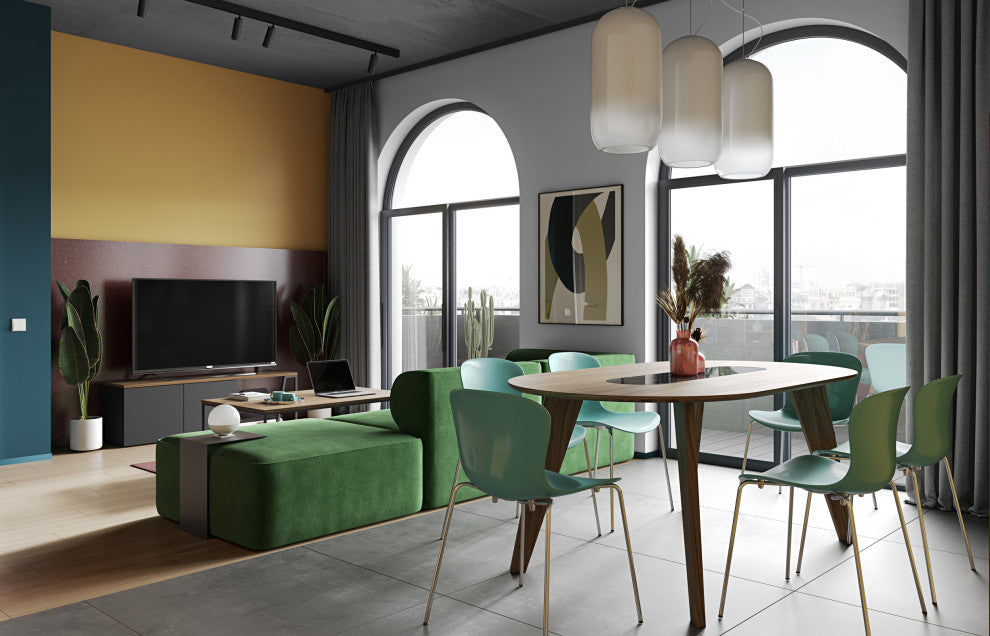 Modern Walnut Dining Table, Walnut and Black Marble