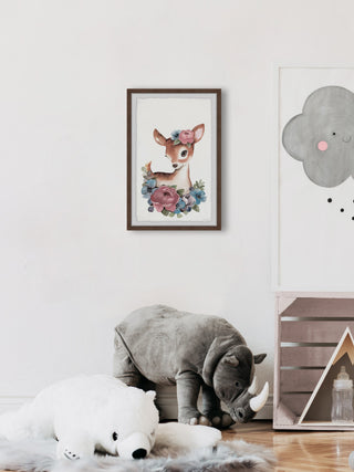 "Deer, Flowers" Framed Painting Print, 16x24