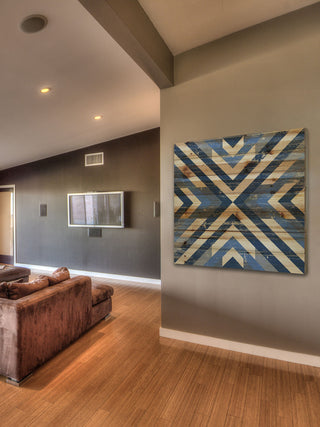 "Converging Blues" Painting Print on Natural Pine Wood